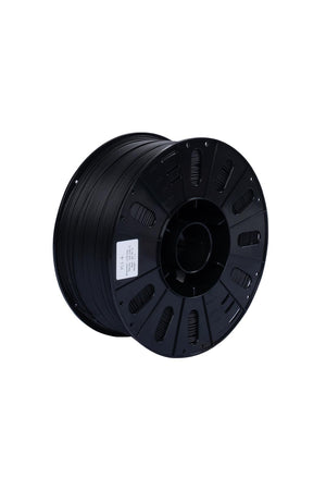 Beta PETG+ Black (siyah) 3kg 3D yazıcı filamenti makarası ve 1.75mm çap görünümü.