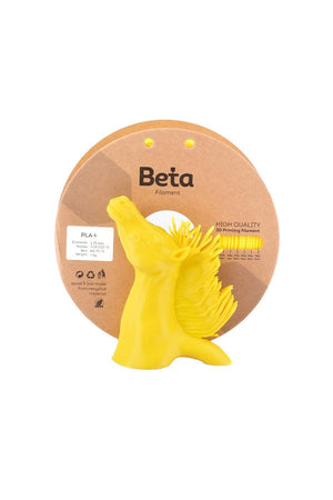 Beta PLA+ Cyber Yellow 1.75mm 1kg Filament ve siber sarı at figürü 3D yazıcı baskı örneği.